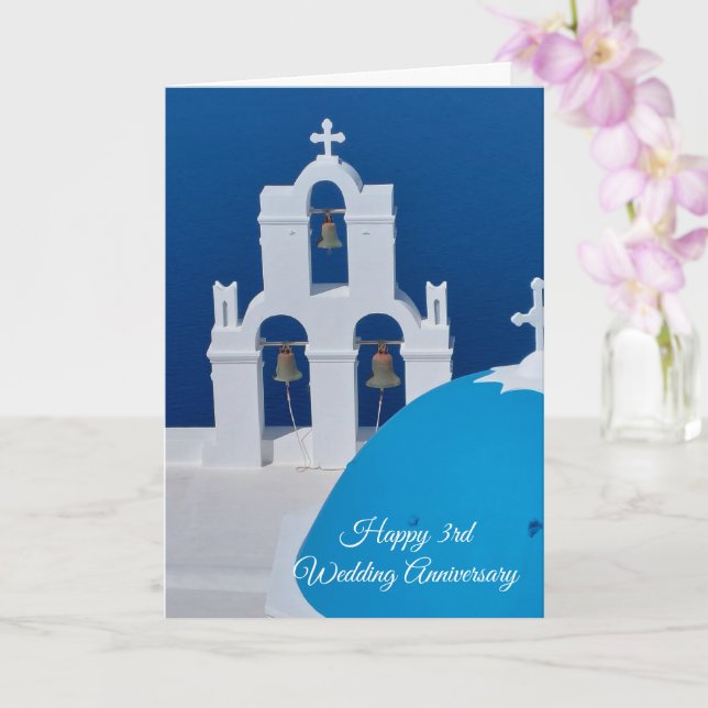 Santorini Personalisiert 3. Hochzeitstag Karte (Orchidee)