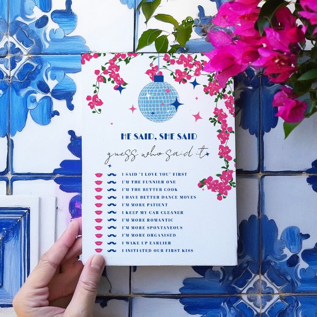 Santorini Pink bridal Er sagte, sie sagte Game Car Einladung (Von Creator hochgeladen)