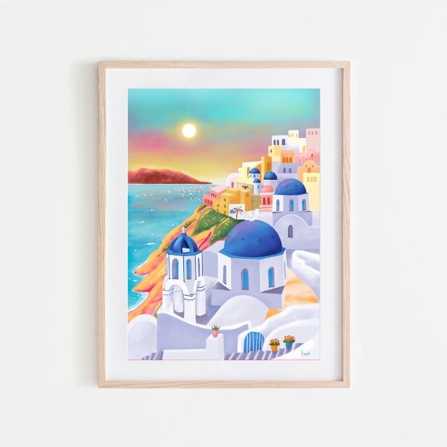 Santorini Print Greece Art Print Europe Travel Poster (Von Creator hochgeladen)