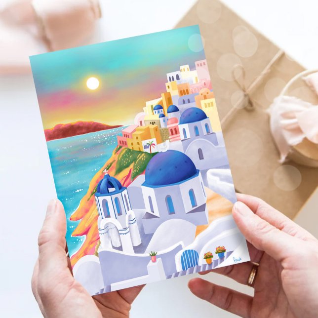 Santorini Print Greece Art Print Europe Travel Postkarte (Von Creator hochgeladen)