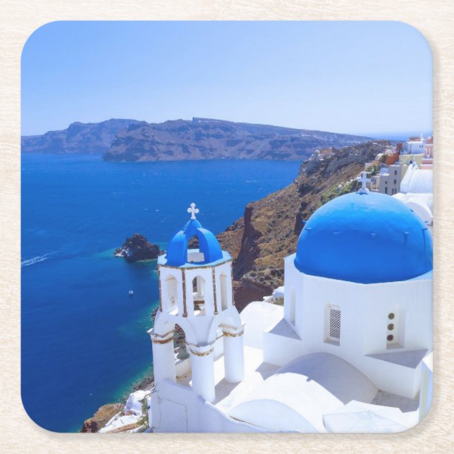 Santorini Rechteckiger Pappuntersetzer (Vorderseite)