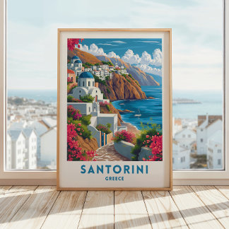 Santorini Reisen Print Poster Griechenland Mauer K