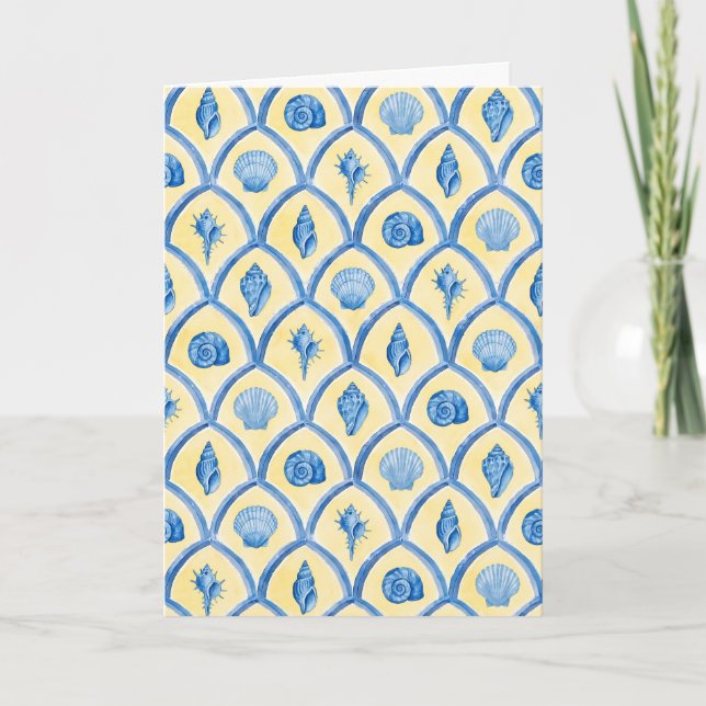 Santorini Shells Yellow Blue Watercolor Stationery Karte (Vorderseite)