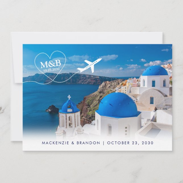 Santorini Skyline Hochzeit in Urlaubsort Reisethem Save The Date (Vorderseite)