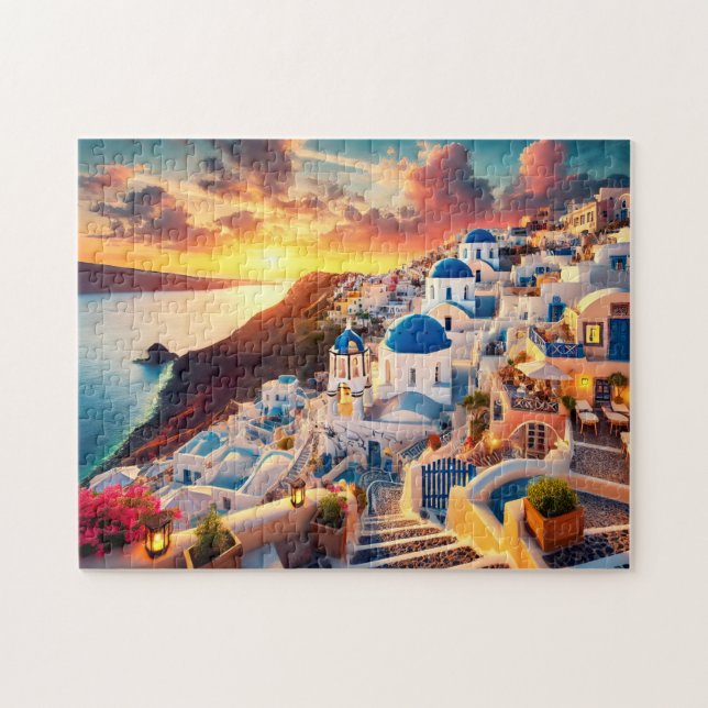 Santorini Sonnenuntergang Griechenland Mittelmeer  Puzzle (Horizontal)