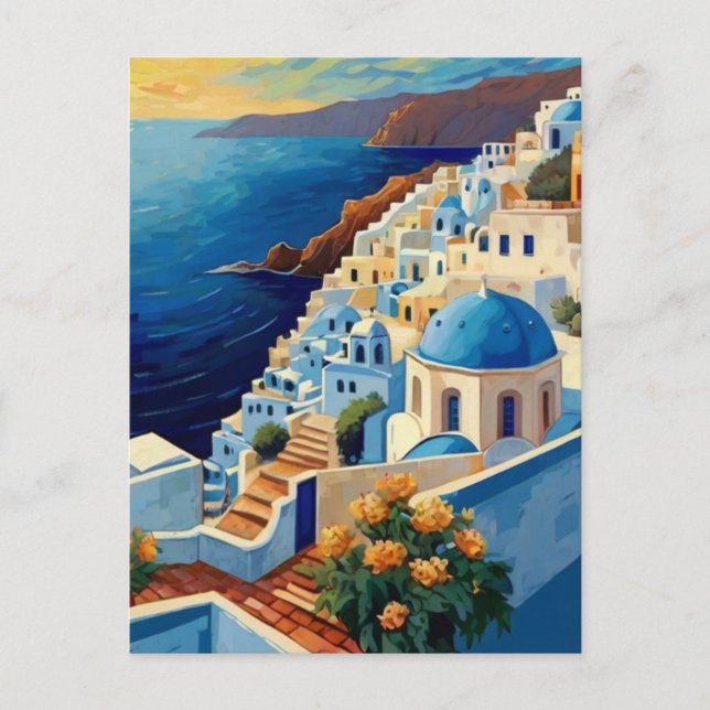 Santorini Sunrise - Griechenland - Dorf auf der gr Postkarte (Vorderseite)