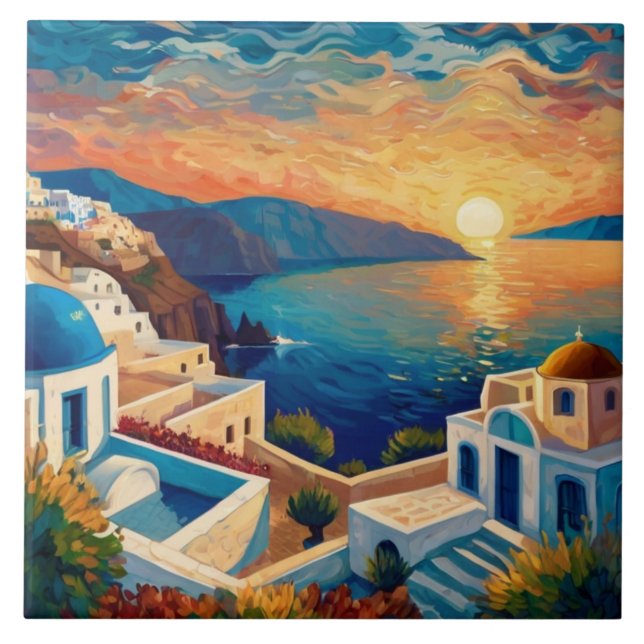 Santorini Sunset - Griechenland - Griechisches Ins Fliese (Vorderseite)