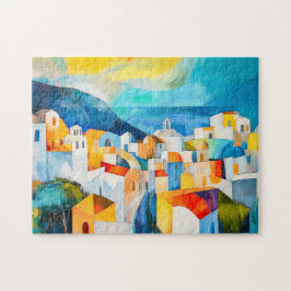 Santorini Sunset in Bold Colors Puzzle
