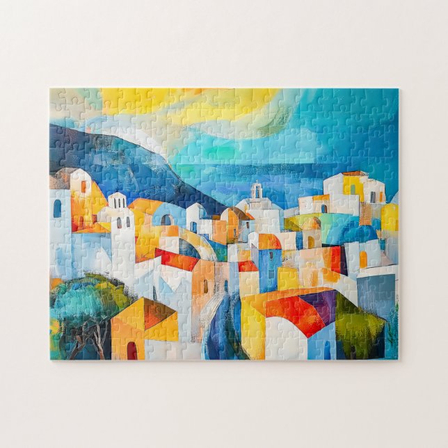 Santorini Sunset in Bold Colors Puzzle (Horizontal)