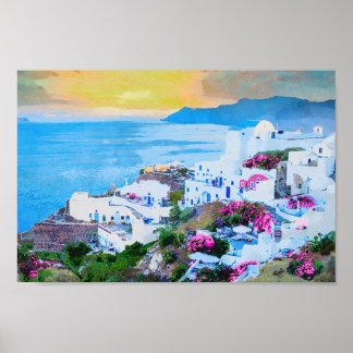 Santorini Sunset Views From Oia Poster