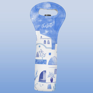 Santorini Wasserfarbe Personalisiert Weintasche