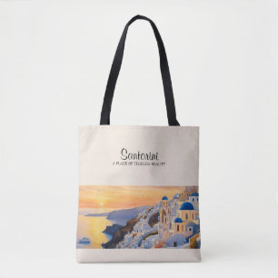 Santorini Wasserfarbe Schultertasche