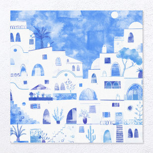 Santorini Watercolor Leinwanddruck