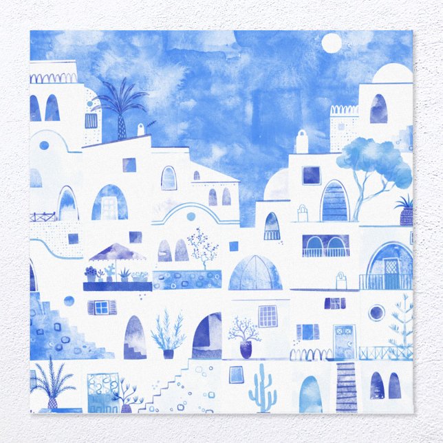 Santorini Watercolor Leinwanddruck (Von Creator hochgeladen)
