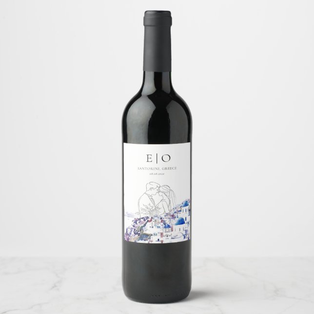 Santorini Wedding Wine Label - Custom Bottle Edit Weinetikett (Vorderseite)