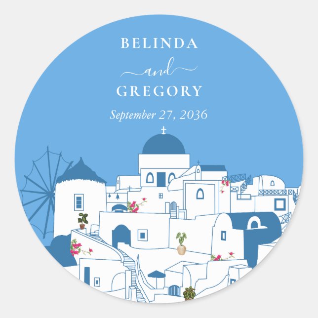 Santorini Zielort Griechische Insel Hochzeit Runder Aufkleber (Vorderseite)