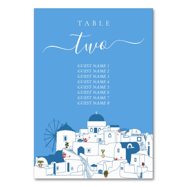 Santorini Zielort Griechische Insel Hochzeit Tischnummer (Vorderseite)