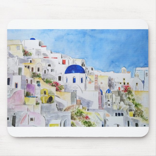 Santoroni Griechenland Aquarellmalerei Mousepad (Vorne)