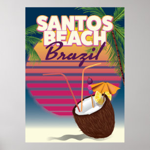 Santos Beachbrazil Vintage Reiseplakat Poster