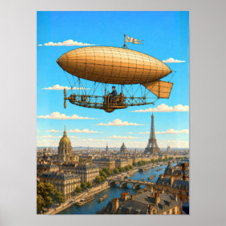 Santos-Dumont-Luftschiff über Paris Poster
