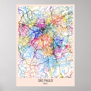 São Paulo Brasilien Stadtplan Poster