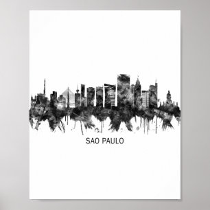 Sao Paulo Brazil Skyline BW Poster