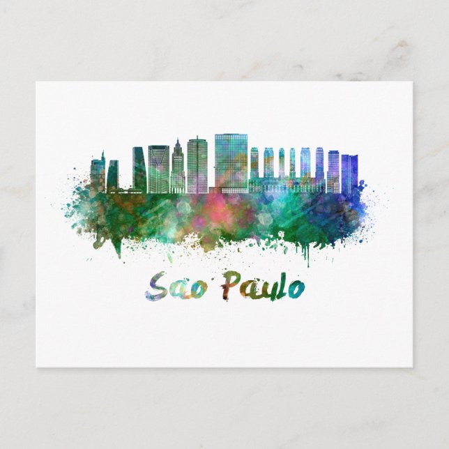 Sao Paulo skyline im Watercolor Postkarte (Vorderseite)