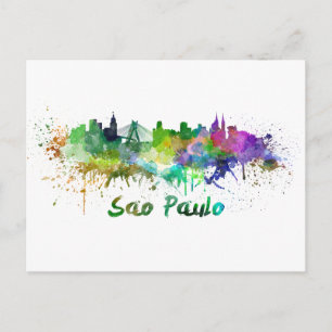 Sao Paulo Skyline in Aquarellfarbe Postkarte