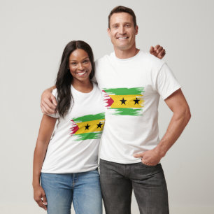 Sao Tome und Principe Flag Pinselstrich T-Shirt