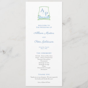 Sap Green Blue Hydrangea Monogram Wedding Program Programm