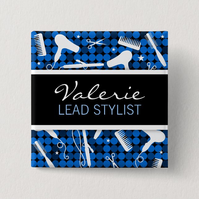 Saphir-bezauberndes Haar-Salon-Namen-Abzeichen Button (Vorderseite)