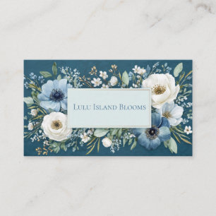 Saphir Blau Aquarell Blumen Gold Rahmen Visitenkarte