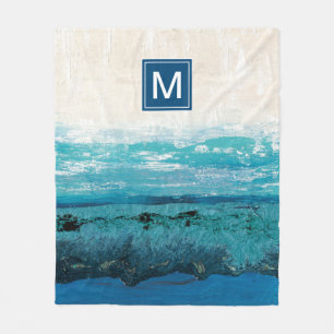 Saphir-Blau-Aquarell des Monogramm-  Fleecedecke