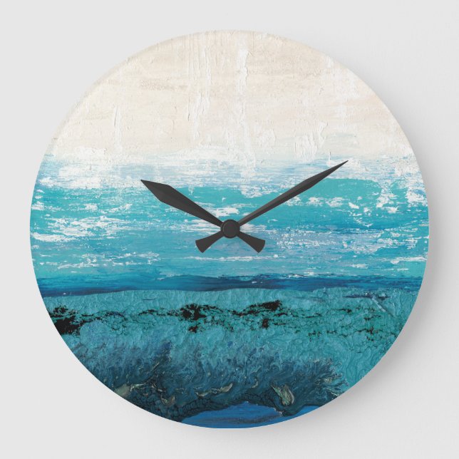 Saphir-Blau-Aquarell Große Wanduhr (Vorderseite)