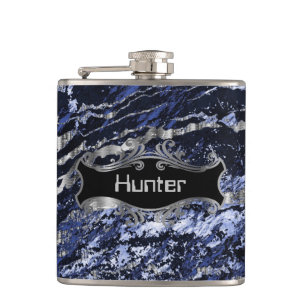 Saphir-Blau und Silber Flachmann