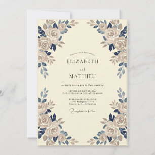 Saphir Champagner Blütenhochzeit Einladung
