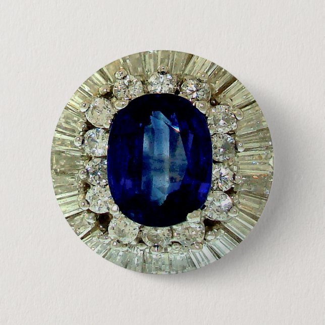 Saphir Diamanten Vintage Modeschmuck Brosche Button (Vorderseite)