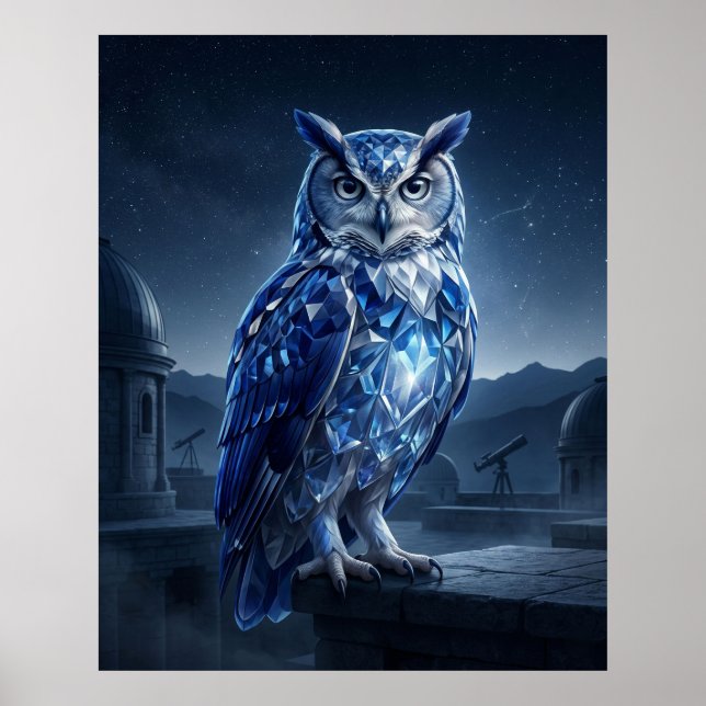 Saphir-Eule Himmelsnacht Poster (Vorne)
