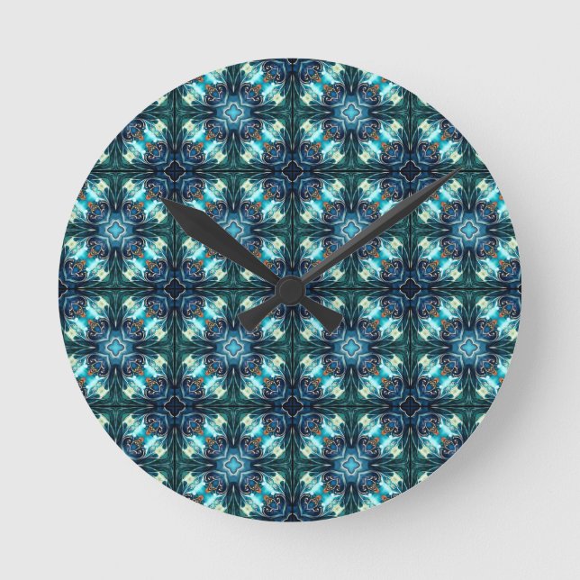 Saphir-Laternen-Mosaik Runde Wanduhr (Vorderseite)