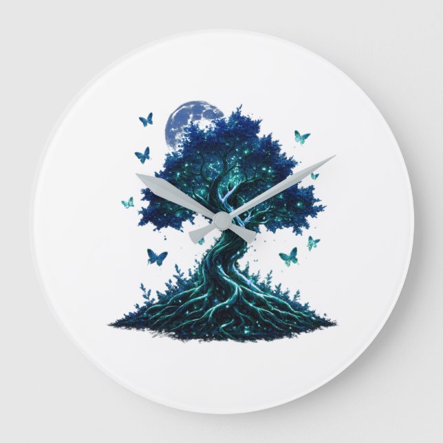 Saphir-Mond-Baum-Wanduhr Große Wanduhr (Vorderseite)