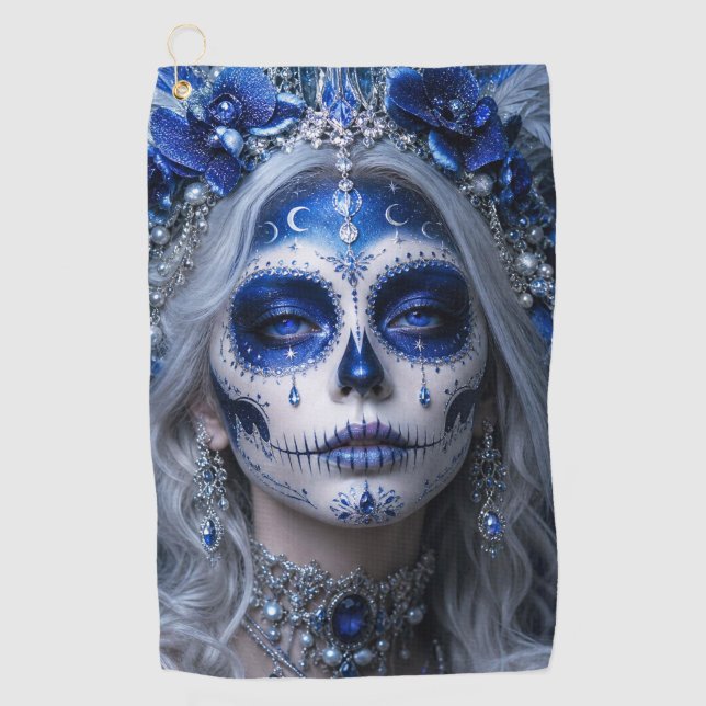 Saphir-Mond-Calavera – Blauer Himmel  Golfhandtuch (Vorderseite)