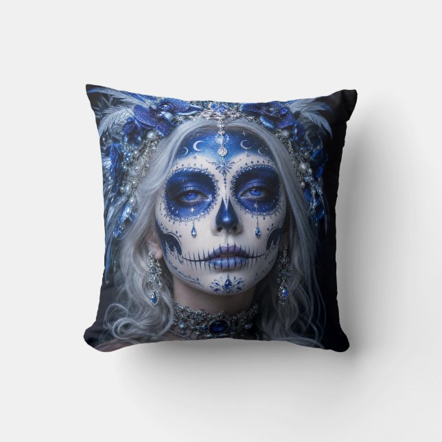 Saphir-Mond-Calavera – Blauer Himmel  Kissen (Vorderseite)