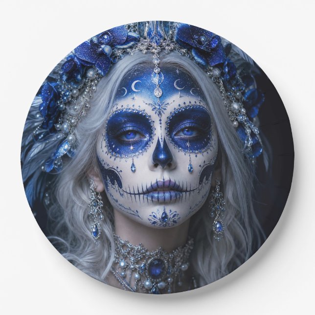 Saphir-Mond-Calavera – Blauer Himmel  Pappteller (Vorderseite)