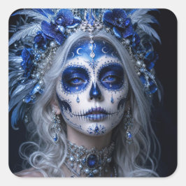 Saphir-Mond-Calavera – Blauer Himmel Quadratischer Aufkleber