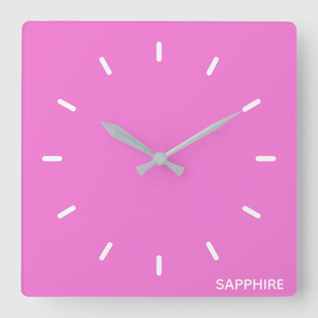 Saphir pink farbname quadratische wanduhr (Vorderseite)