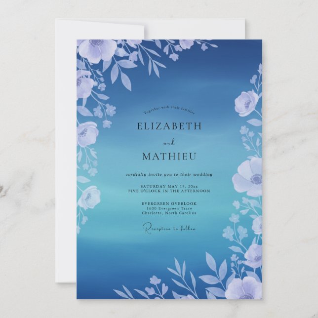 Saphir-Reben-Laub-Hochzeit Einladung (Vorderseite)