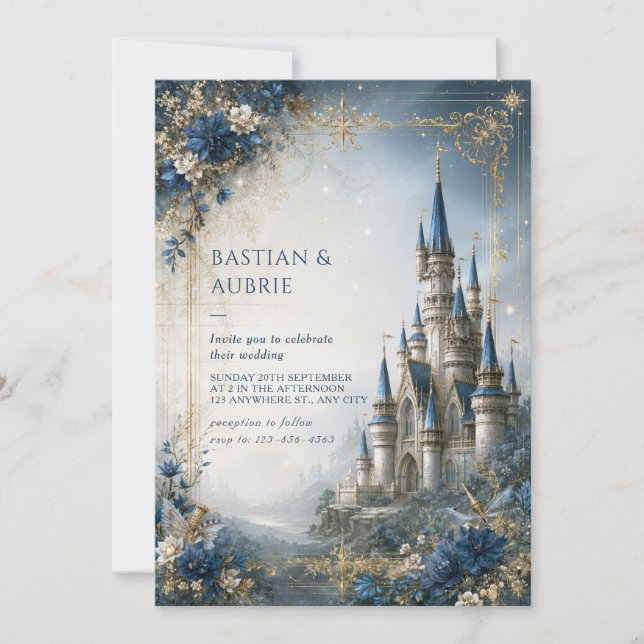 Saphir-Stern-Schloss-Hochzeit Einladung (Vorderseite)
