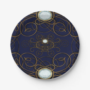 Saphirblau und goldene Diamant-Jubiläumsfeier Pappteller