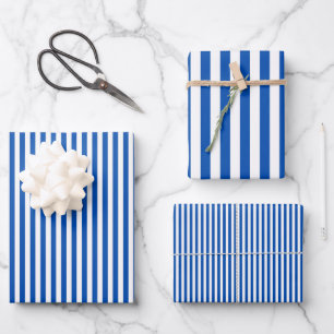 Saphirblau & Weiße Streifen Geschenkpapier Set