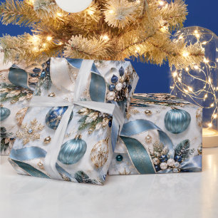Saphirblaue Champagner-Weihnachtsbänder Geschenkpapier